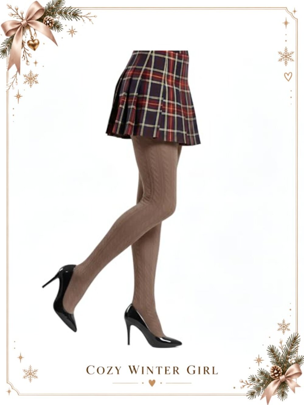 Cotton Blend Cable Knit Sweater Tights Stretchable Winter